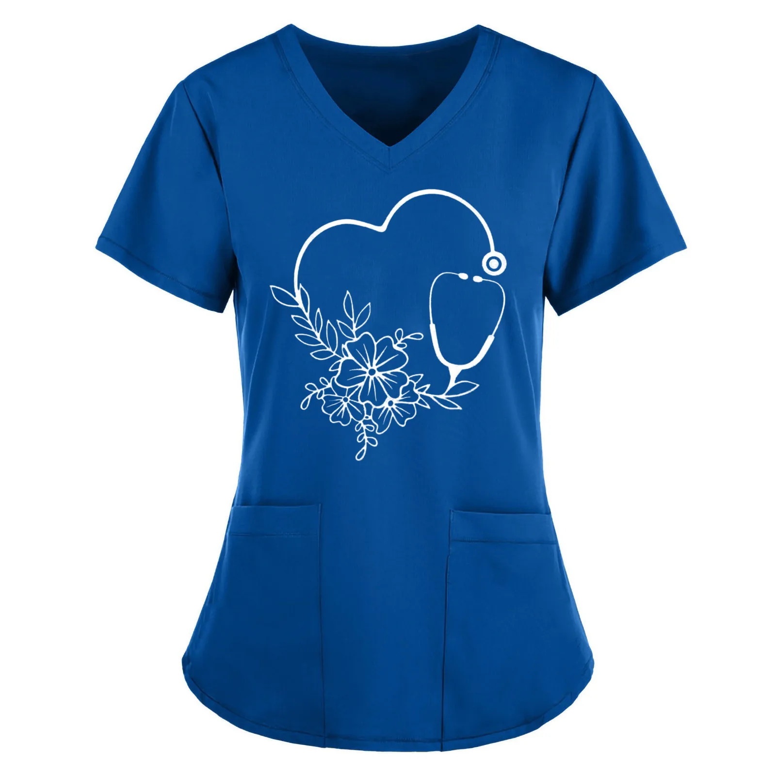 Women's Heart Print V-Neck Scrup Top