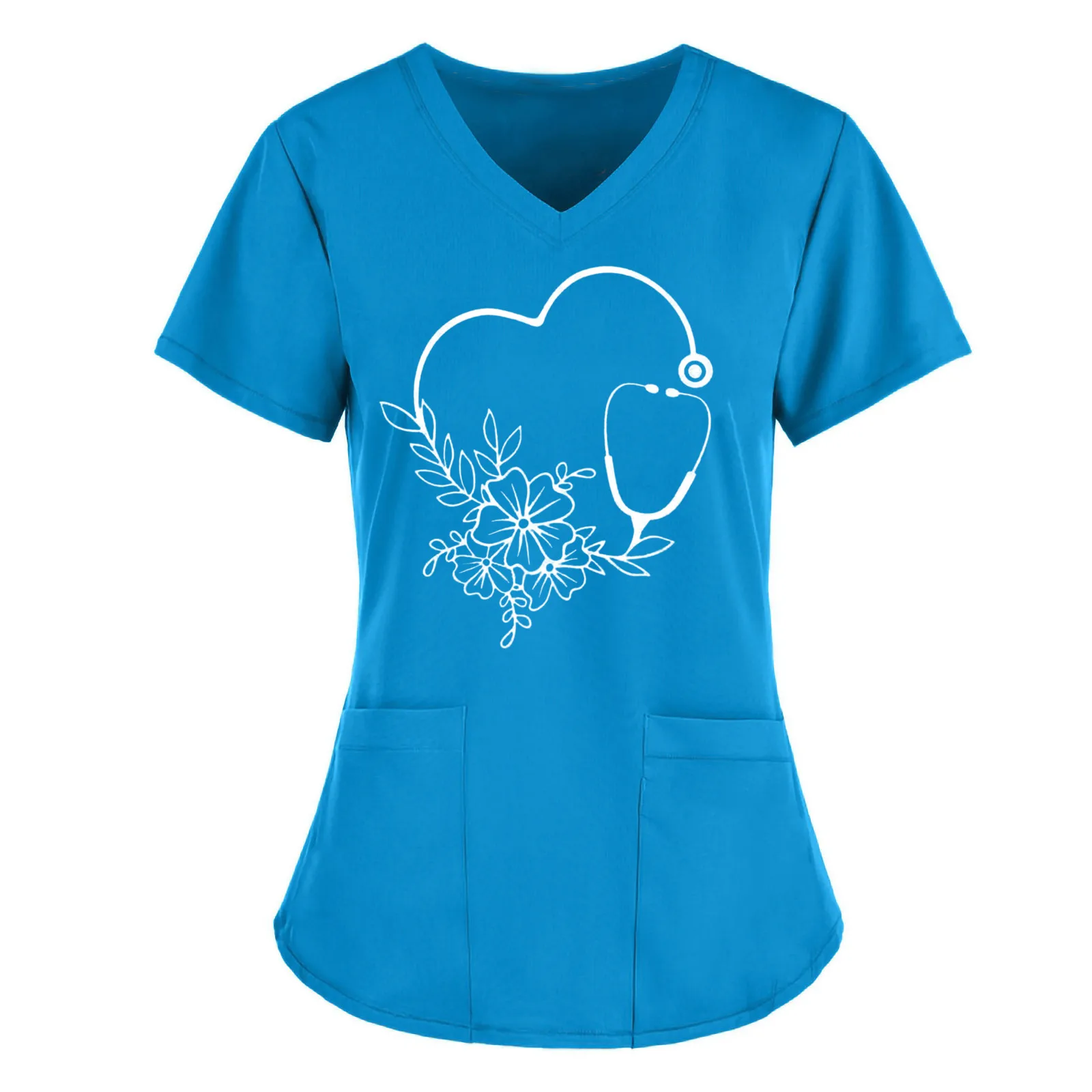 Women's Heart Print V-Neck Scrup Top