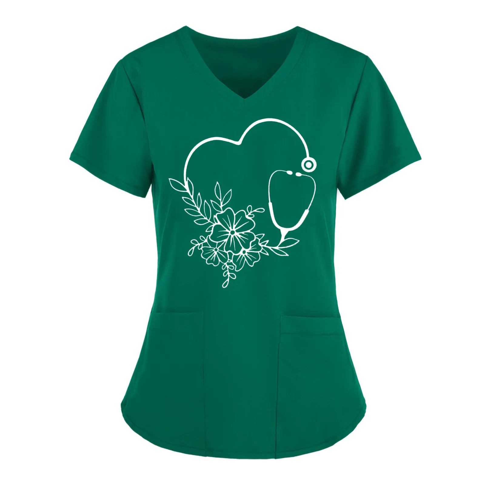 Women's Heart Print V-Neck Scrup Top