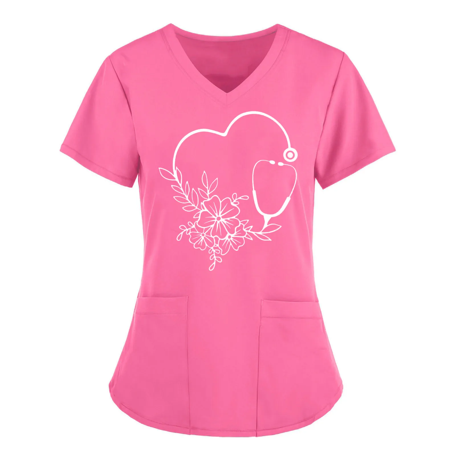 Women's Heart Print V-Neck Scrup Top