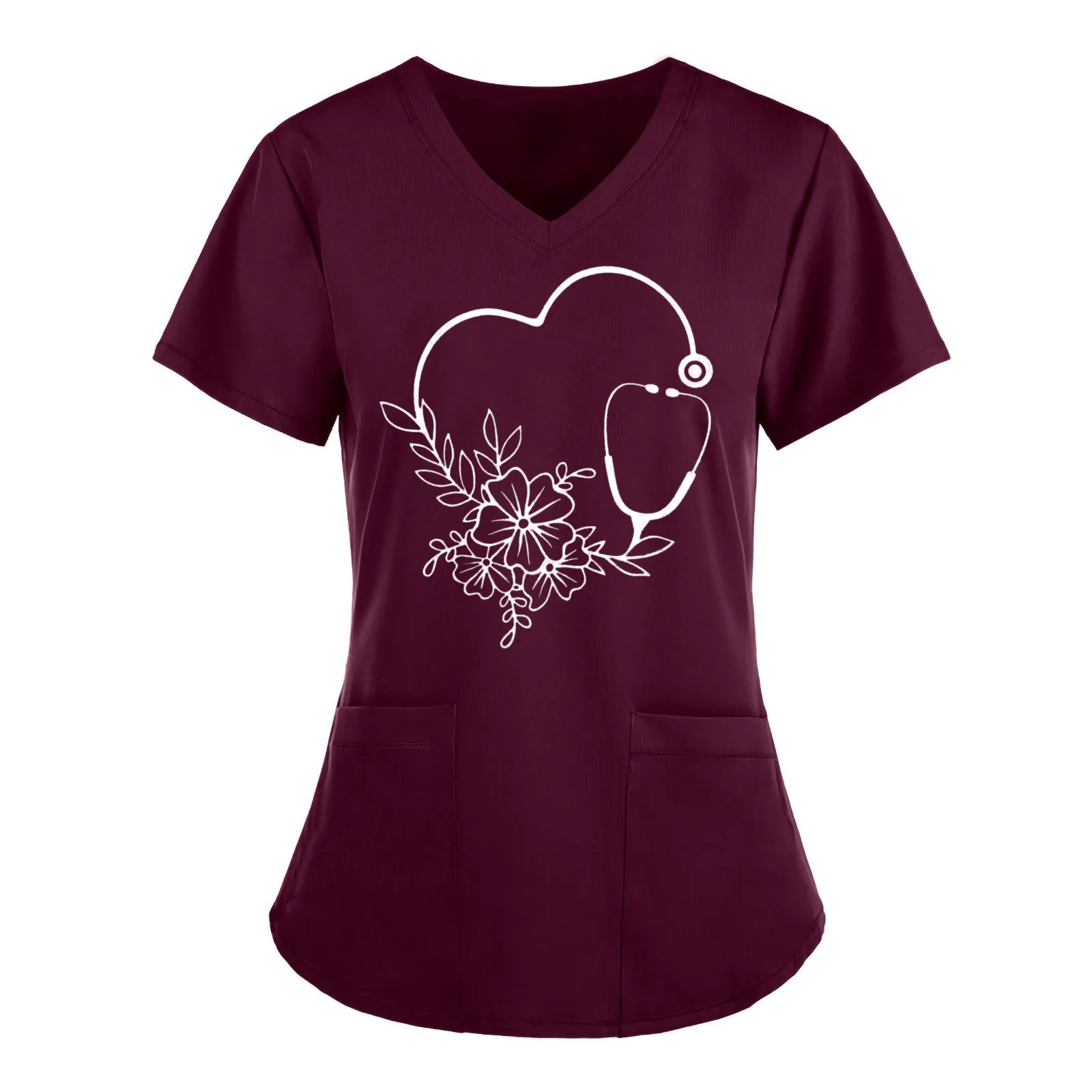 Women's Heart Print V-Neck Scrup Top