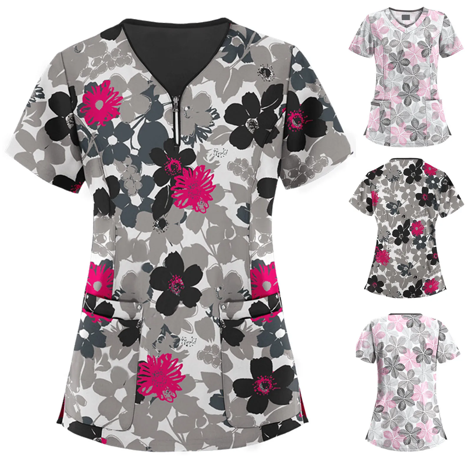 Women's Floral Print Scrub Top