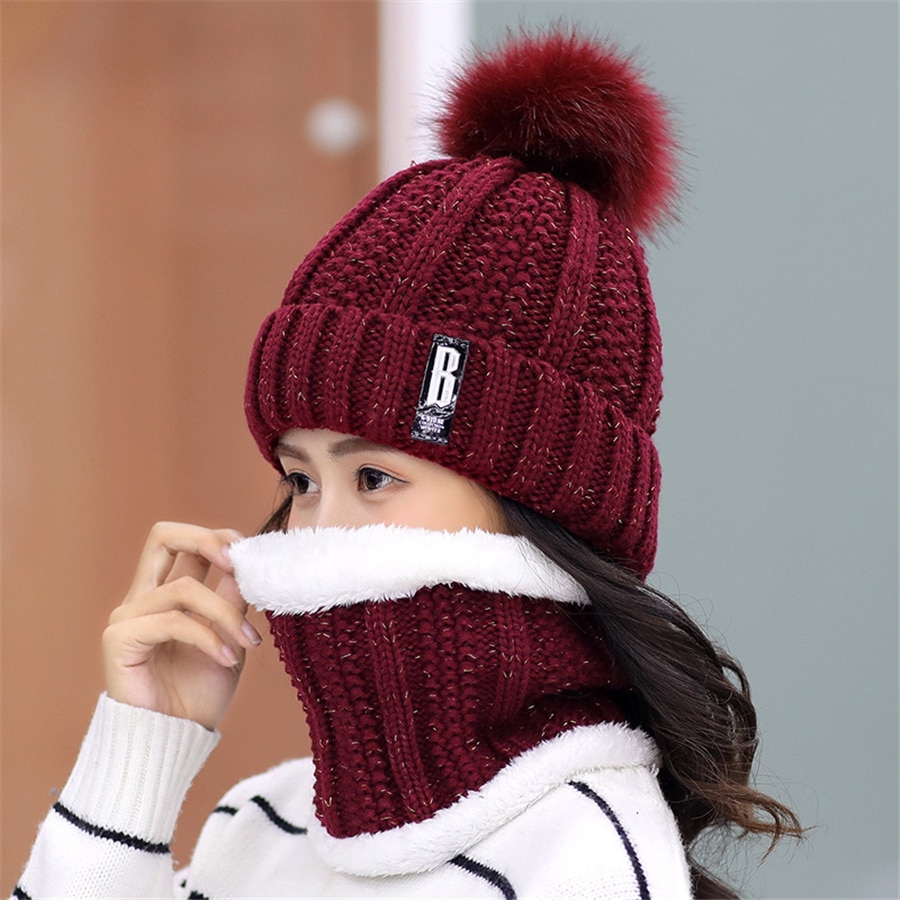 Girls Winter Knitted Beanies Hat Set