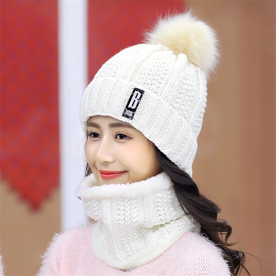 Girls Winter Knitted Beanies Hat Set