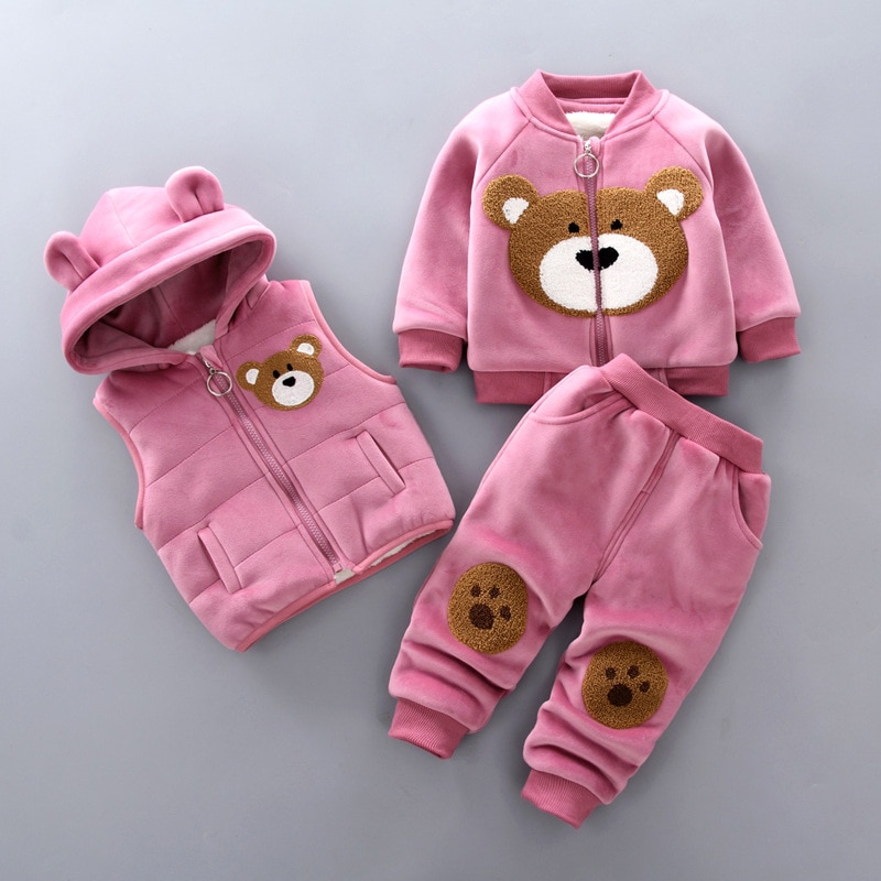 Baby's Cute Plush Vest, Sweatshirt and Pants 3 Pcs Set