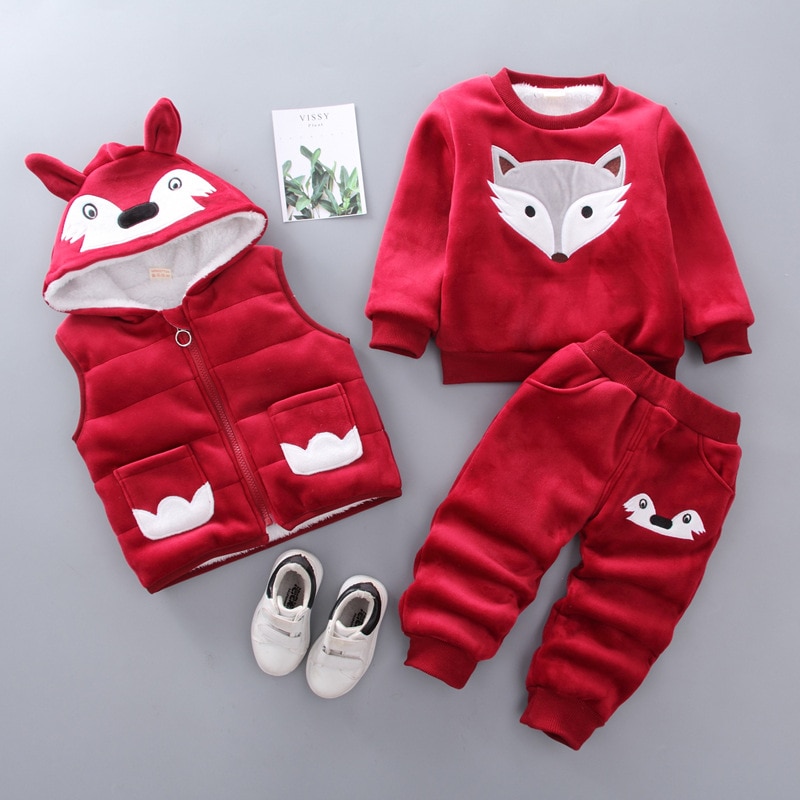 Baby's Cute Plush Vest, Sweatshirt and Pants 3 Pcs Set