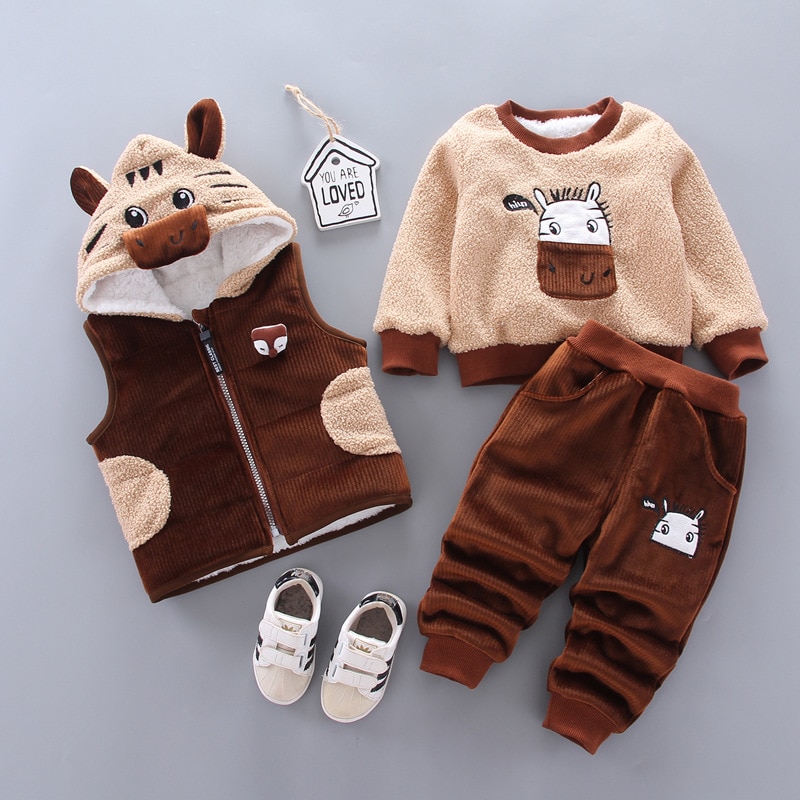 Baby's Cute Plush Vest, Sweatshirt and Pants 3 Pcs Set