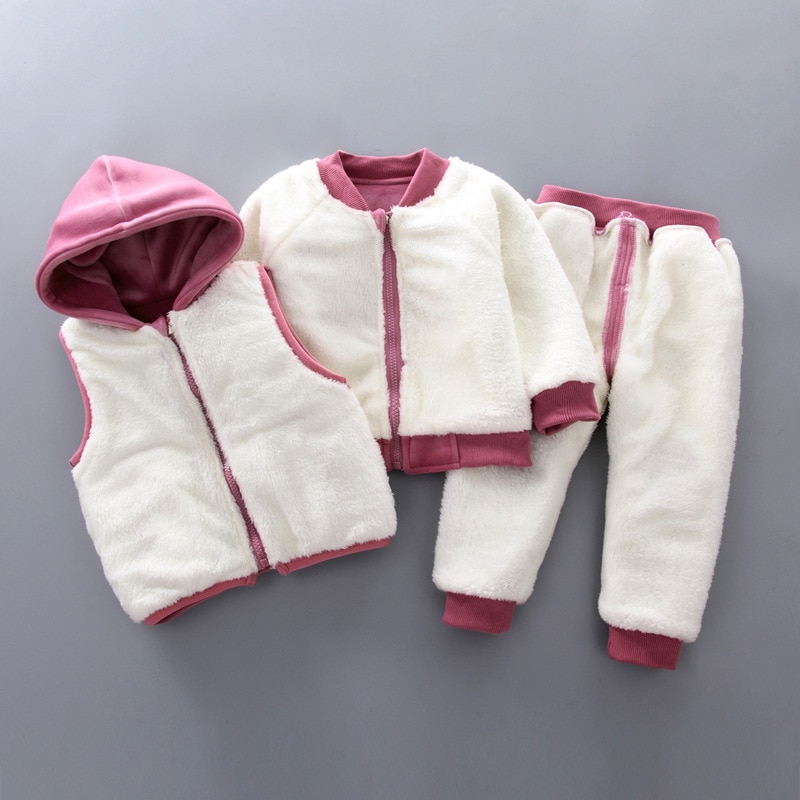 Baby's Cute Plush Vest, Sweatshirt and Pants 3 Pcs Set