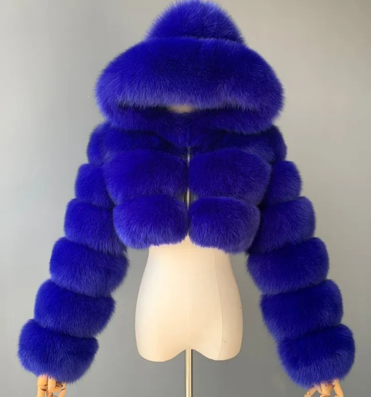 Women's Eco Fur Hooded Winter Crop Jacket