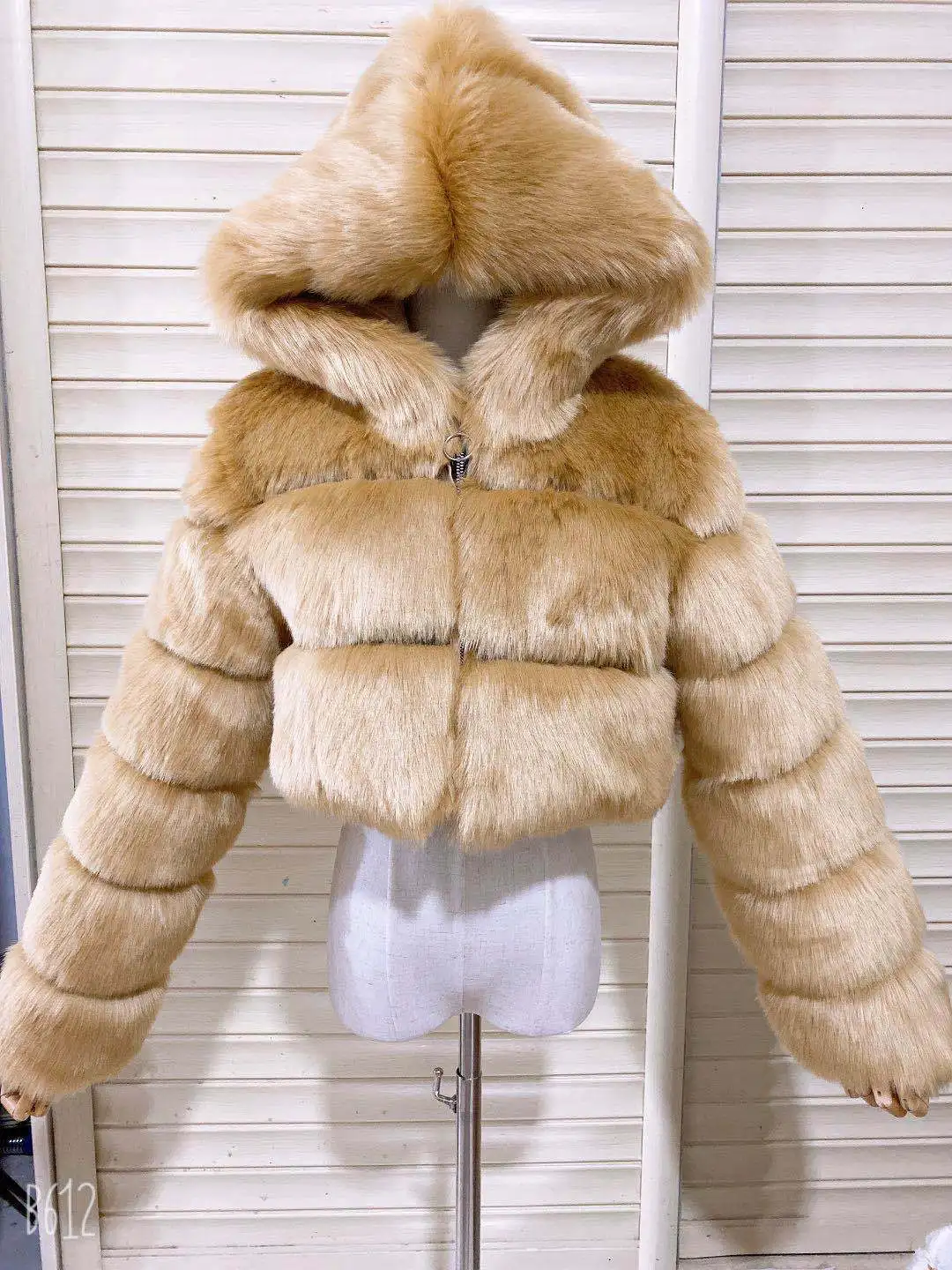 Women's Eco Fur Hooded Winter Crop Jacket