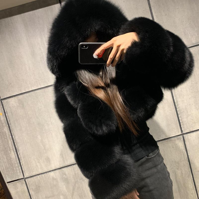 Women's Eco Fur Hooded Winter Crop Jacket