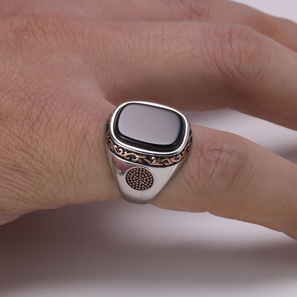 Men's Silver Ring with Agate Stone