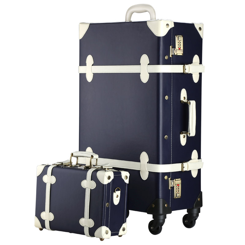 Vintage PU Travel Retro Suitcase with Spinner Wheel