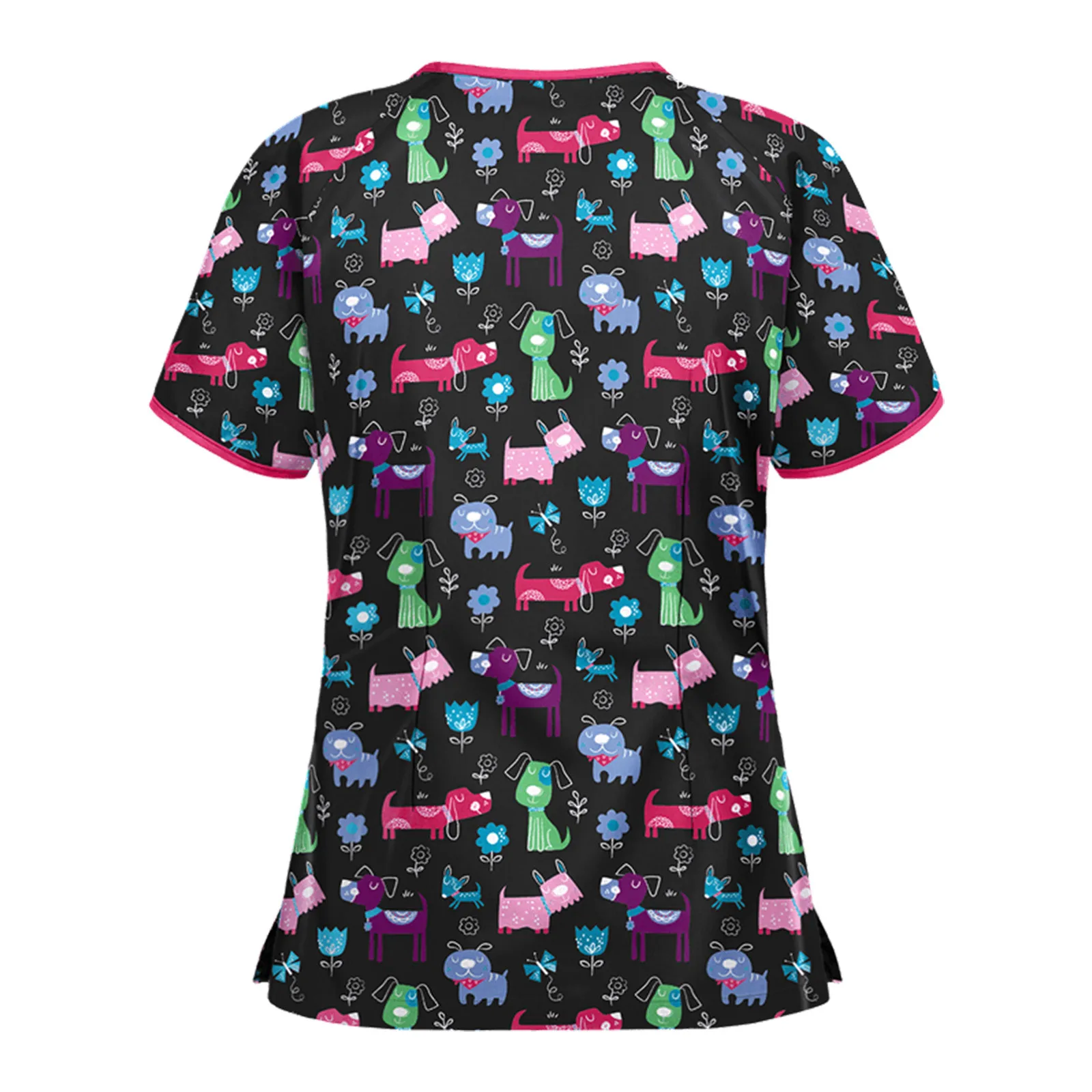 Women's Contrast Trim Printed Scrub Top