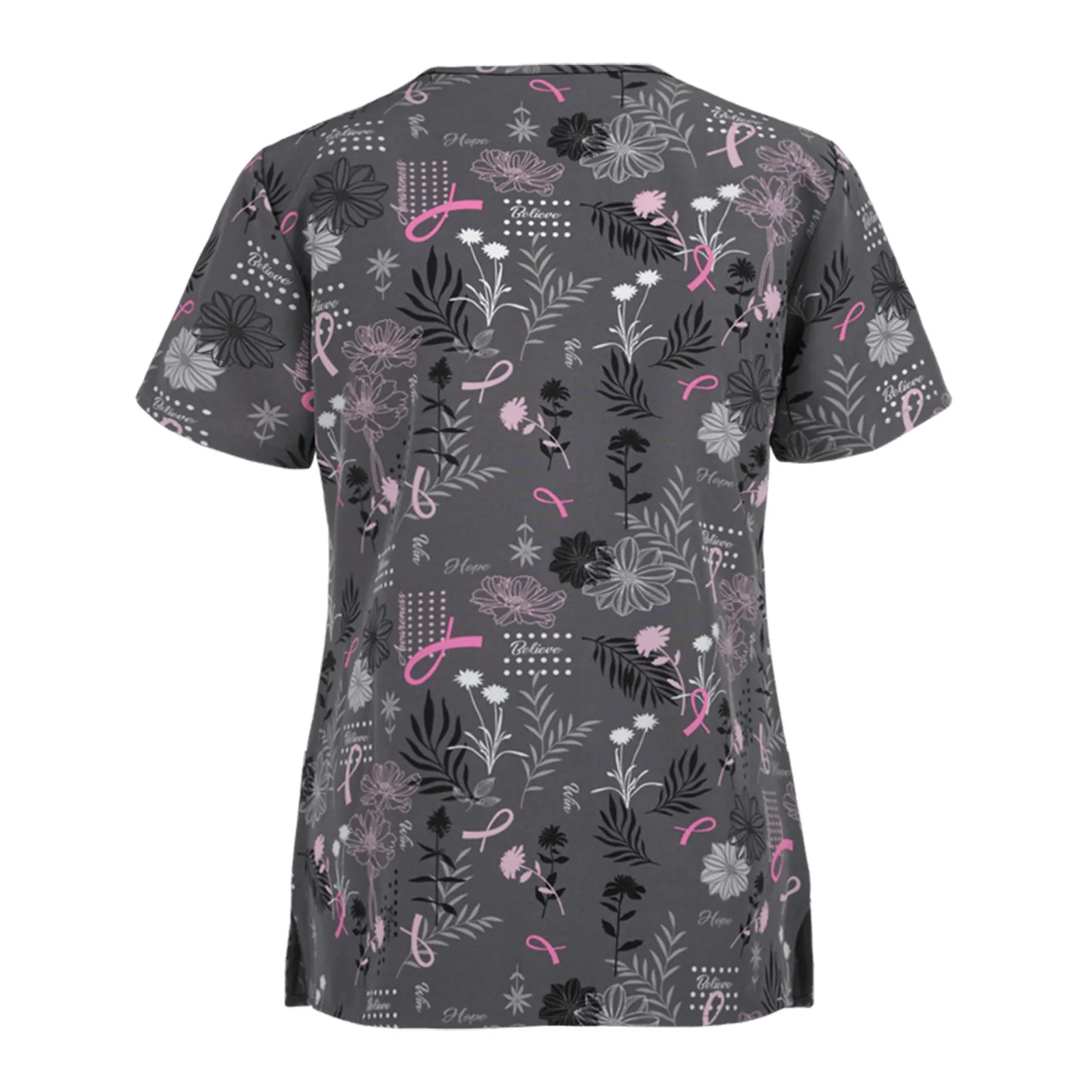 Women's Contrast Trim Printed Scrub Top