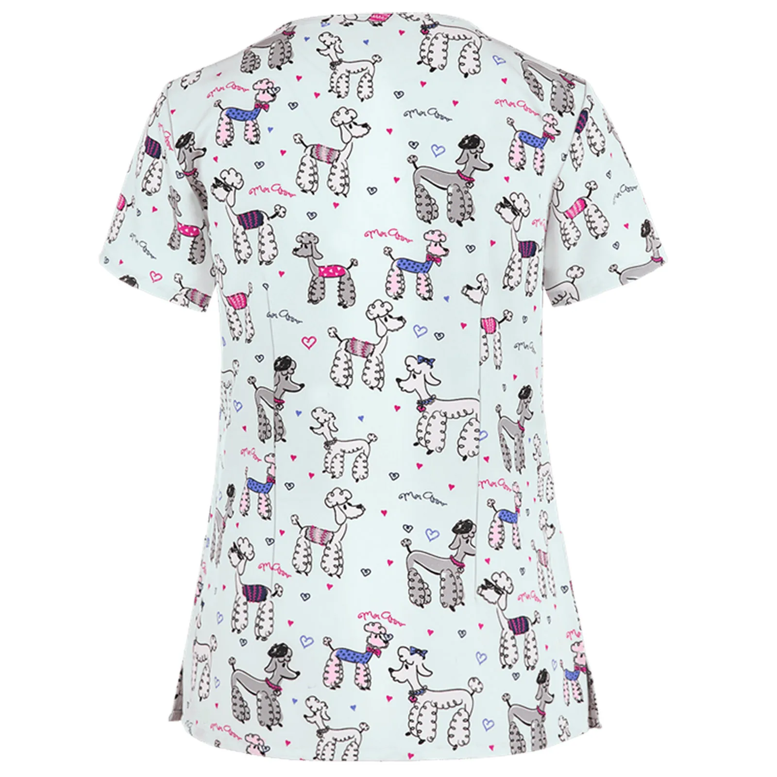 Women's Contrast Trim Printed Scrub Top