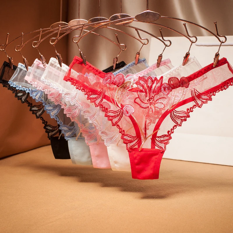 Women's Floral Embroidered Transparent Thongs