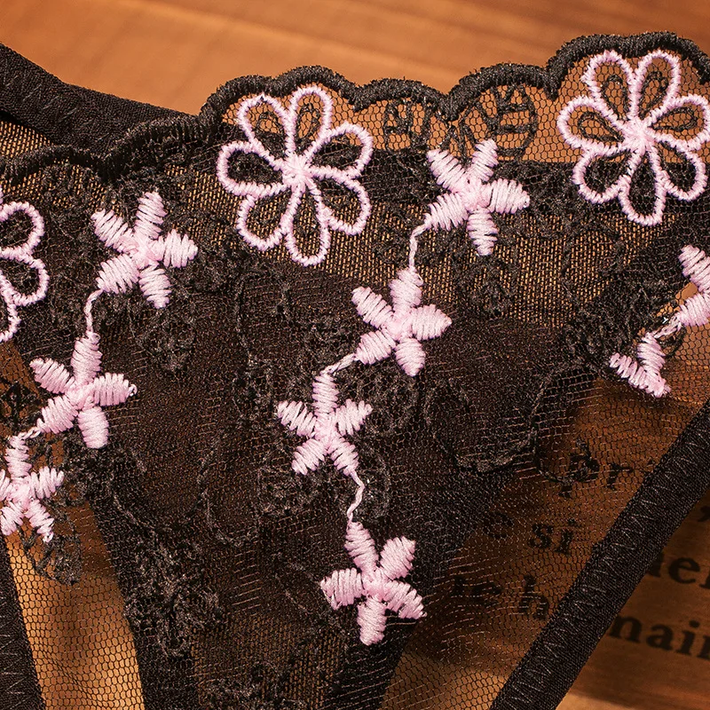 Women's Floral Embroidered Transparent Thongs